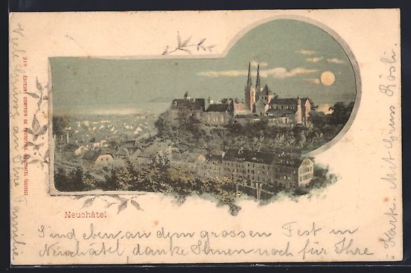 Cartoline postali: Neuchâtel, Teilansicht mit Kirche bei M – Usato da Berlin venduto da bartko-reher