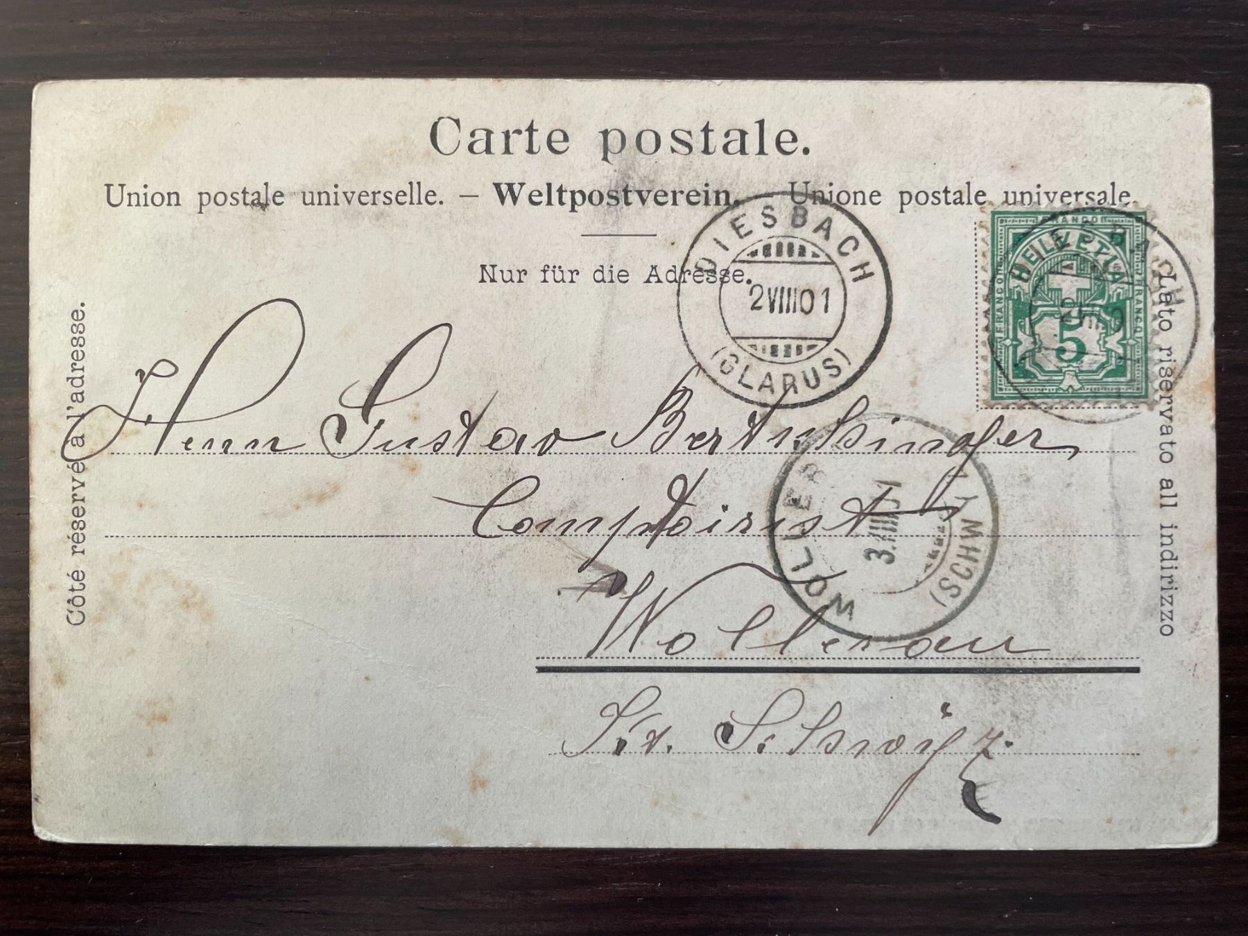 Cartoline postali: DIESBACH (GLARUS SÜD) Dornhaus, Fabrik, 2 Ansichtskarten – Usato da Wald ZH venduto da TLILEF 4