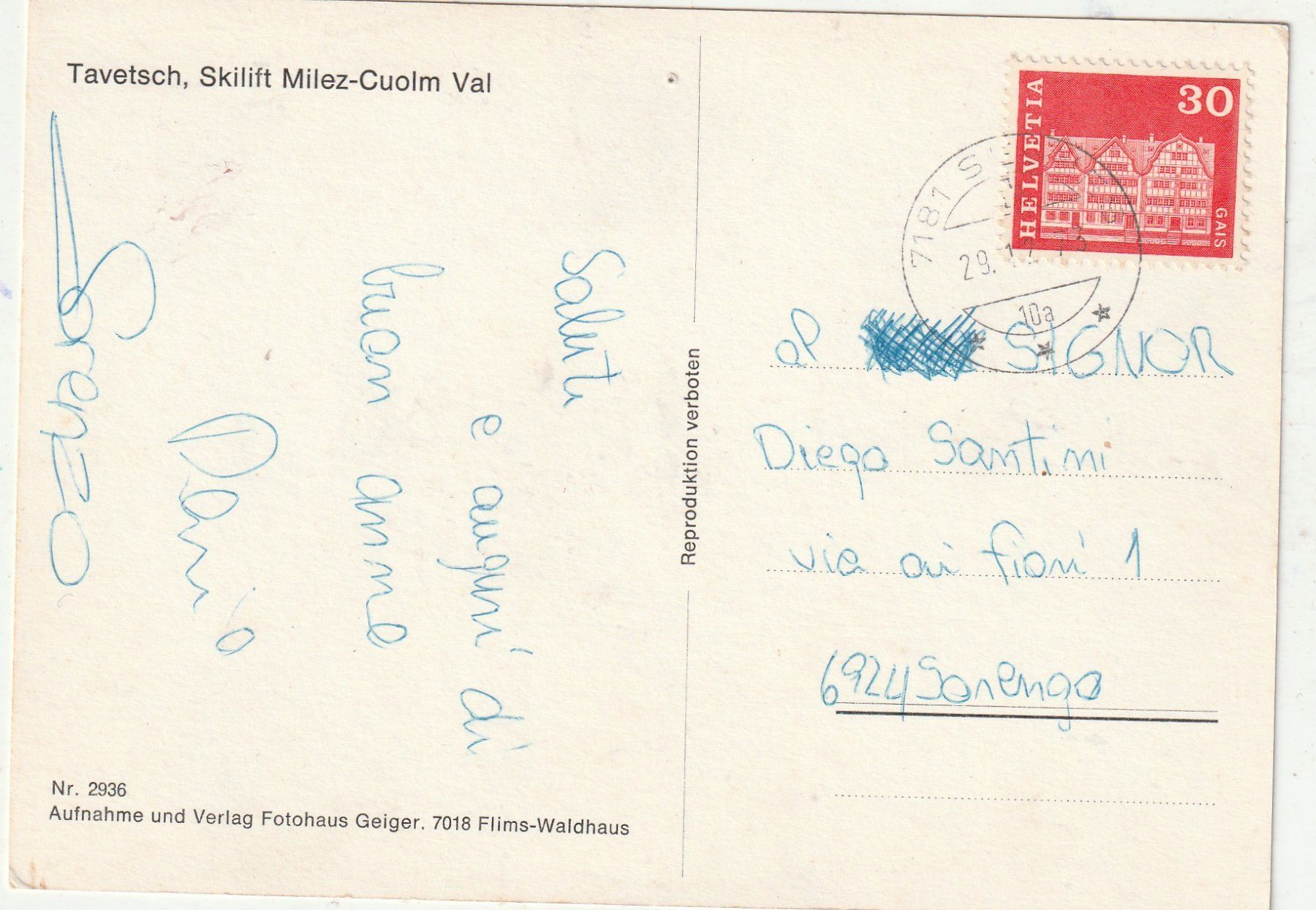 Cartoline postali: Sedrun Skibetrieb Milez – Usato da Lumbrein venduto da made02 1
