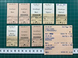 Ab Konolfingen, 11 alte Bahn Billette, 1984, SBB