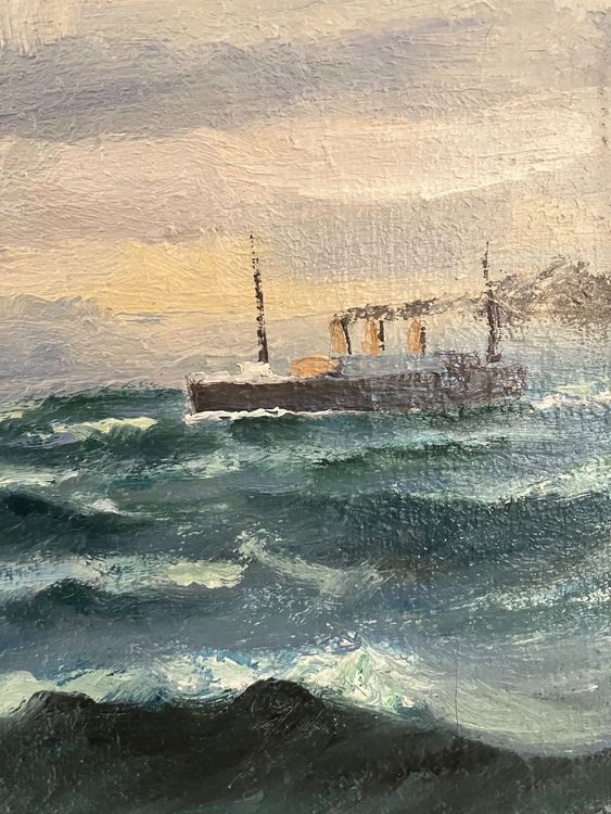 Altes Öl Gemälde Schiff signiert Keilrahmen 97cm x 65 cm | Kaufen auf ...