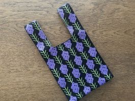 Borsa a mano in tessuto stampato a fiori viola, nuova