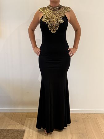 Black evening dress size S with gold embroidery