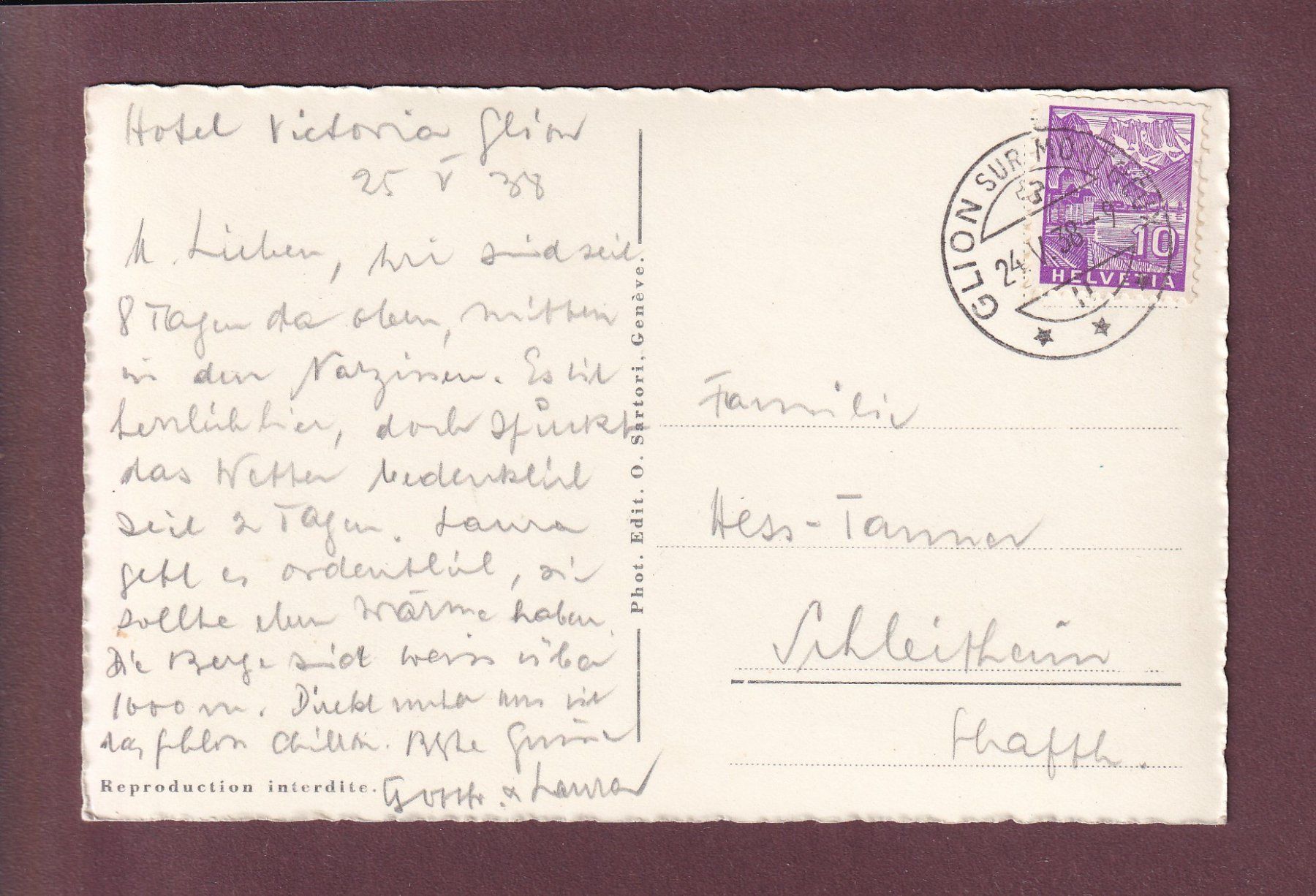 Cartoline postali: GLION - Dents du Midi - 1938 – Usato da Pully venduto da nicecards 1