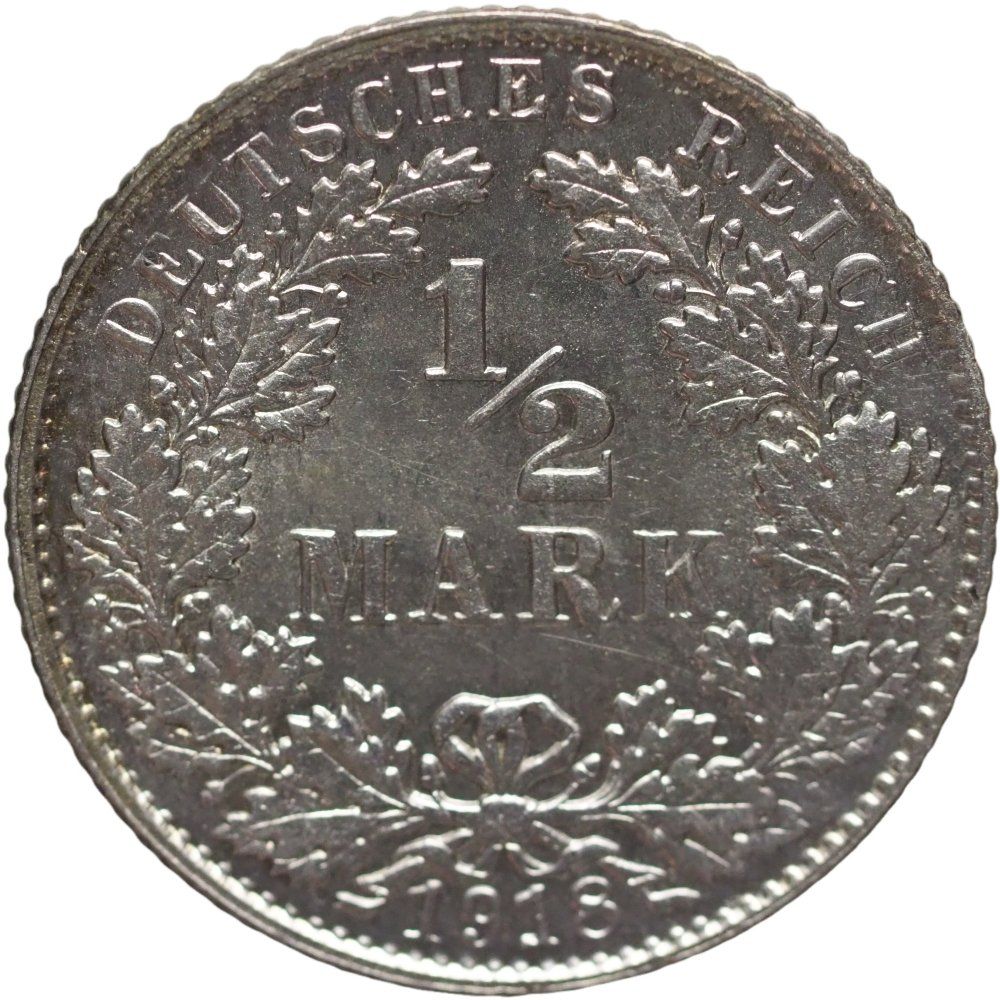 Tutti le monete: Deutschen Reich  1/2 Silber Mark 1918 E – Usato da Liestal venduto da fibonaccis