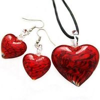 Set No5: Kette + Ohrhänger rot/sw  Neu