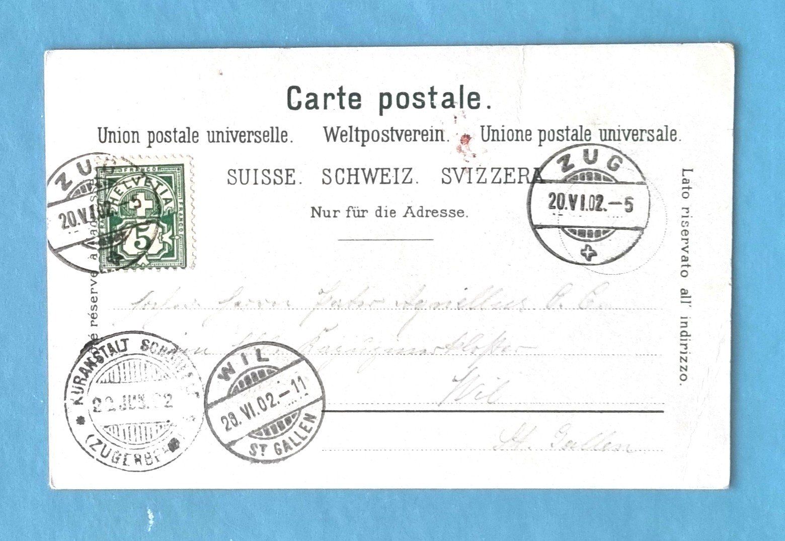 Cartoline postali: Zug - Hotel Schönfels - 1902 – Usato da Rothrist venduto da RROENK 1