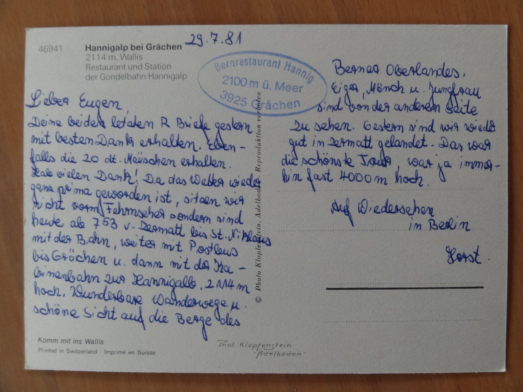 Cartoline postali: Grächen - Hannigalp - 1981 – Usato da St Léonard venduto da Riglin 1