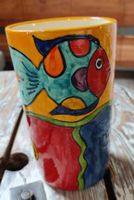 Keramik Vase handbemalt bunt 19 cm Höhe, guter Zustand