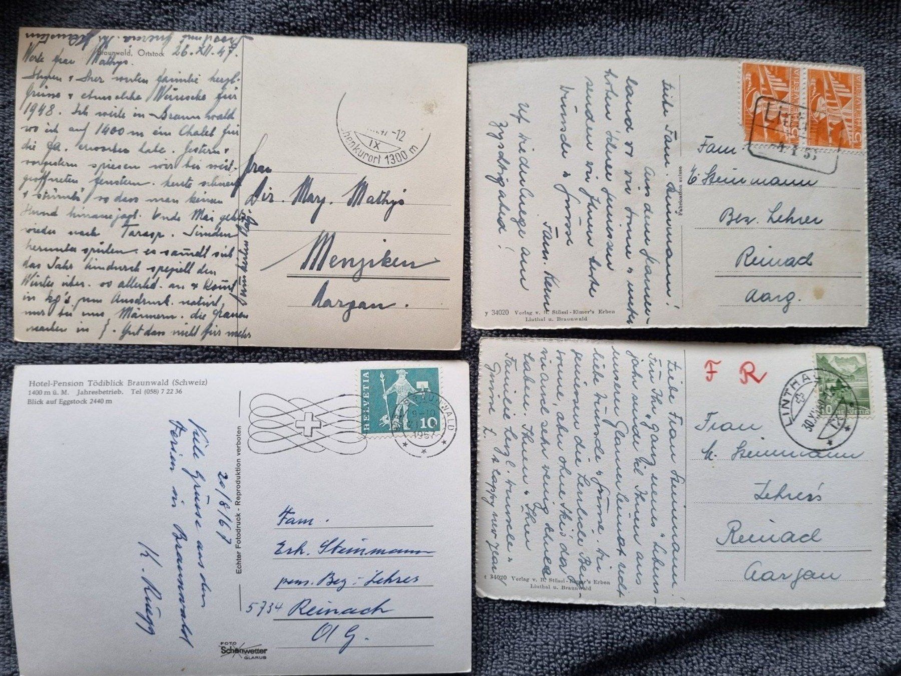 Ansichtskarten: Braunwald 1947-1967 4 Ansichtskarten Postkarten gelaufen – Gebraucht aus Reinach AG von Cme 1