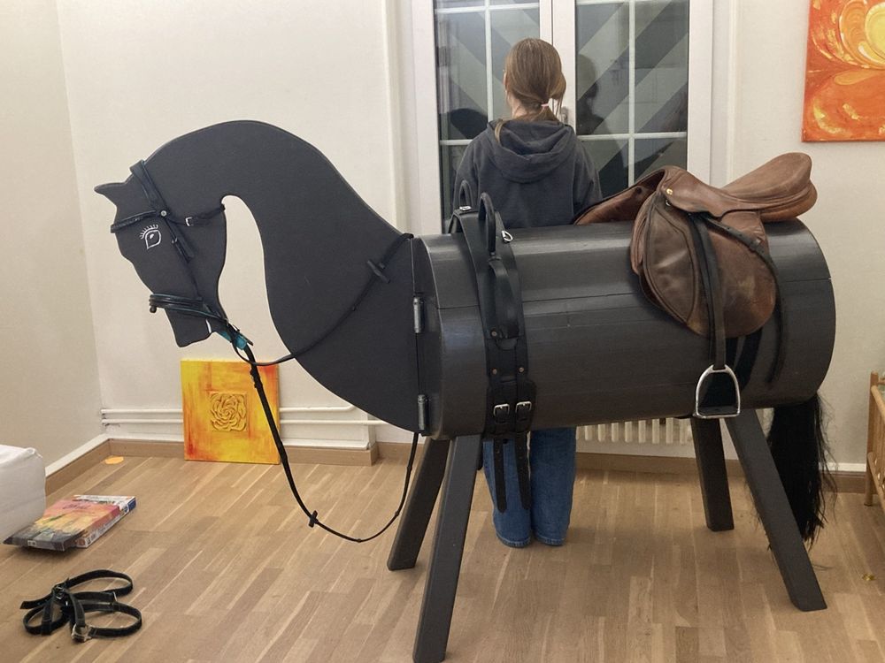 Holzpferd, Voltigierpferd, Pferd, Ca.100 Cm, Unbehandelt, Mähne Schwarz