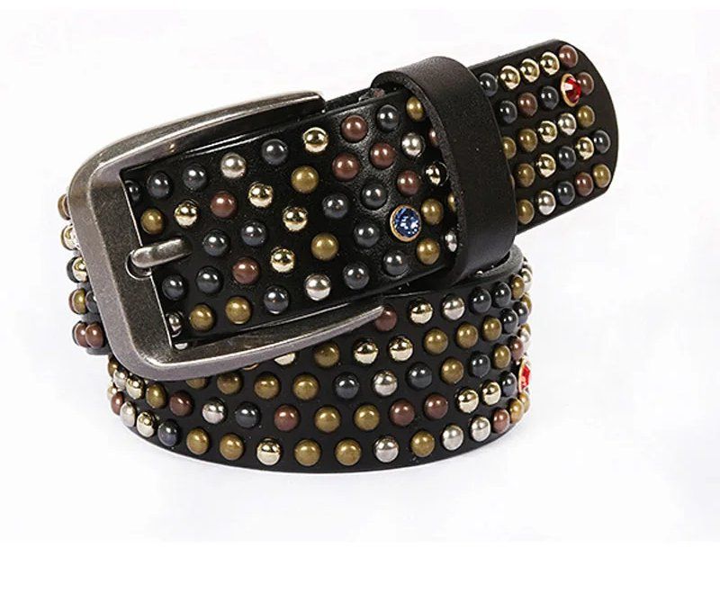 Cinture: Schwarzer Ledergürtel mit Strass und Nieten – Nuovo e nell'imballaggio originale da Lausanne venduto da FASHION-WORLD-SHOP 1