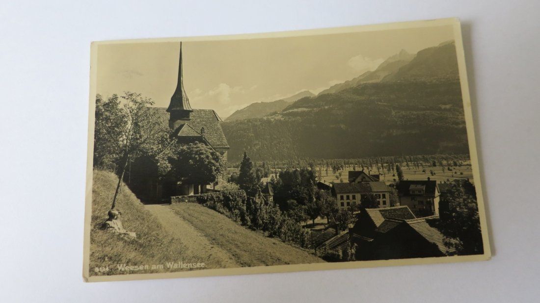 Cartoline postali: Weesen / SG - Kinder bei der Kirche - 1936 – Usato da Jona venduto da centumprata