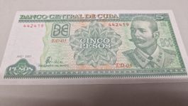 Original 5 Peso Geldschein Kuba, Jahr 2001, Top