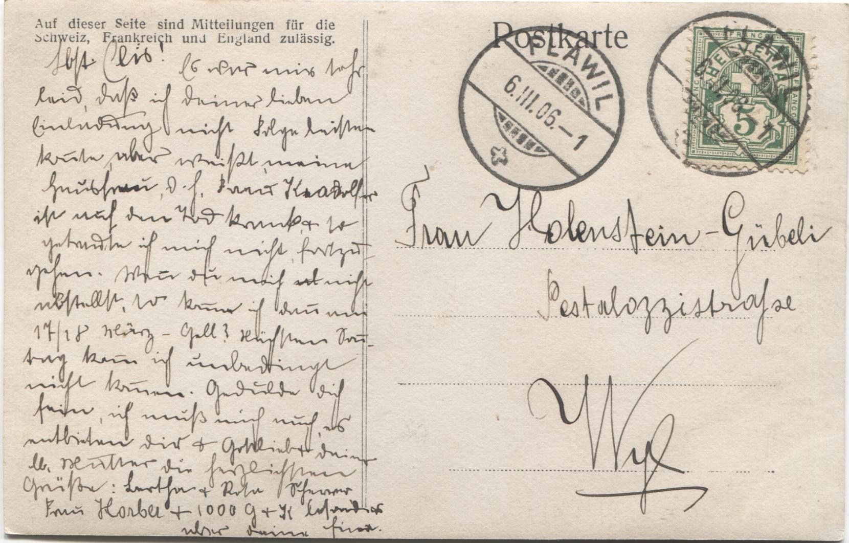 Ansichtskarten: FLAWIL SG 1906 – Gebraucht aus Wil SG von Clanx 1