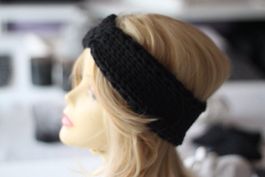 strick Zopf Stirnband Cashmere Seide schwarz neu Handarbeit