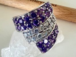 Funkelnder Traum Ring 925 Silber+MPze Zirkonia 3-reihig 11g