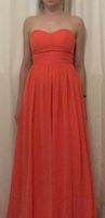 Peach colored strapless corset evening gown maxi dress