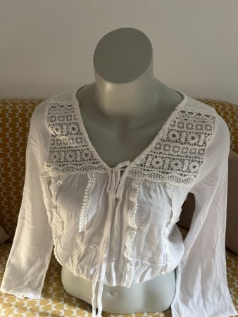 Damen Boho Spitzenbluse Weiss Gr. XS – Häkelspitze