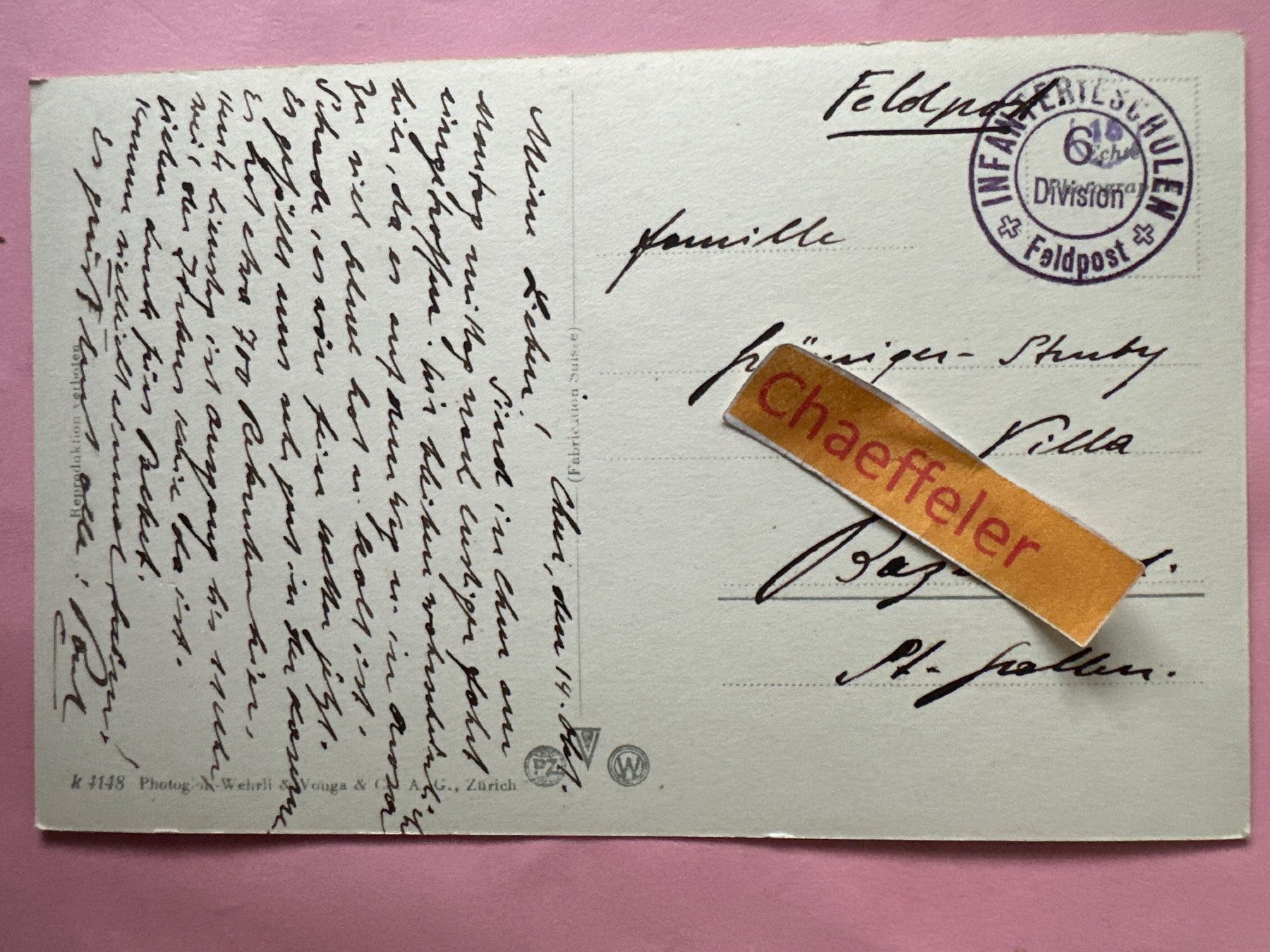 Ansichtskarten: Chur, Kaserne mit Calanda.  Feldpost – Gebraucht aus Zürich von Chaeffeler 1