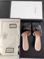 Gucci Black Leather Zumi Mules Mid/Kitten Heel