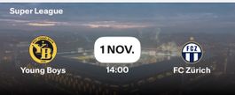 2 Tickets: BSC YB – FC Zürich Sonntag 1.11.2026 - 14:00