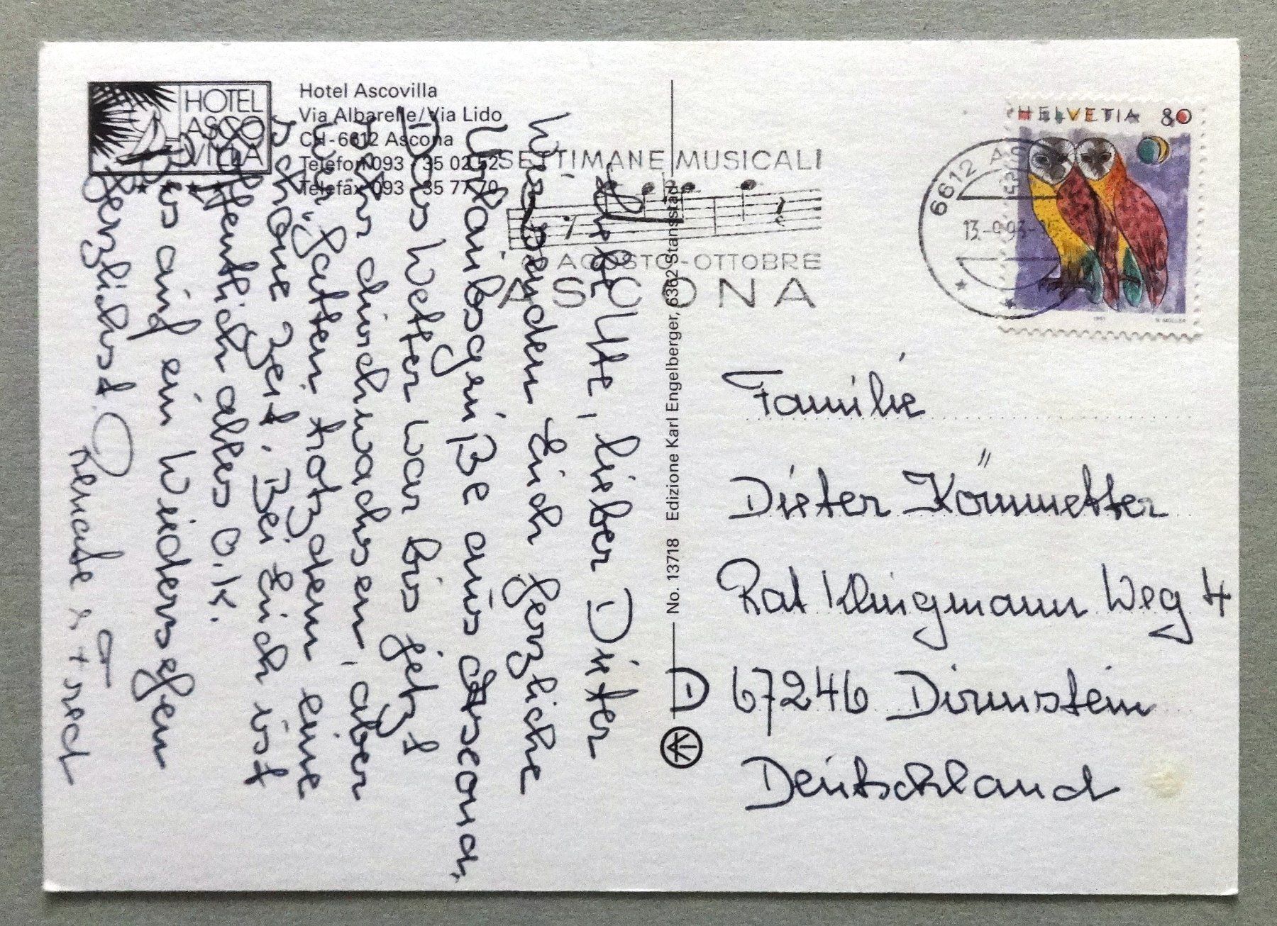 Cartes postales: Hotel Ascovilla, Ascona – D'occasion à Fétigny par Billy2miny 1