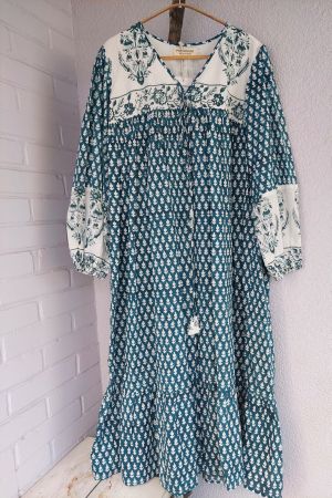 Midi Dress PINE– Hand Block Print in S/M & L/XL