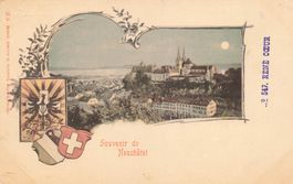 Neuchâtel (NE) Ansicht von Schloss und Stadt im Mondschein