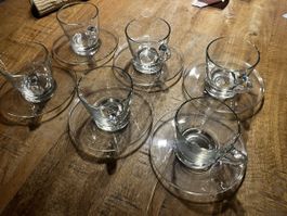 6er Set Ocean Tee-/Kaffeegläser mit Untertassen aus Glas