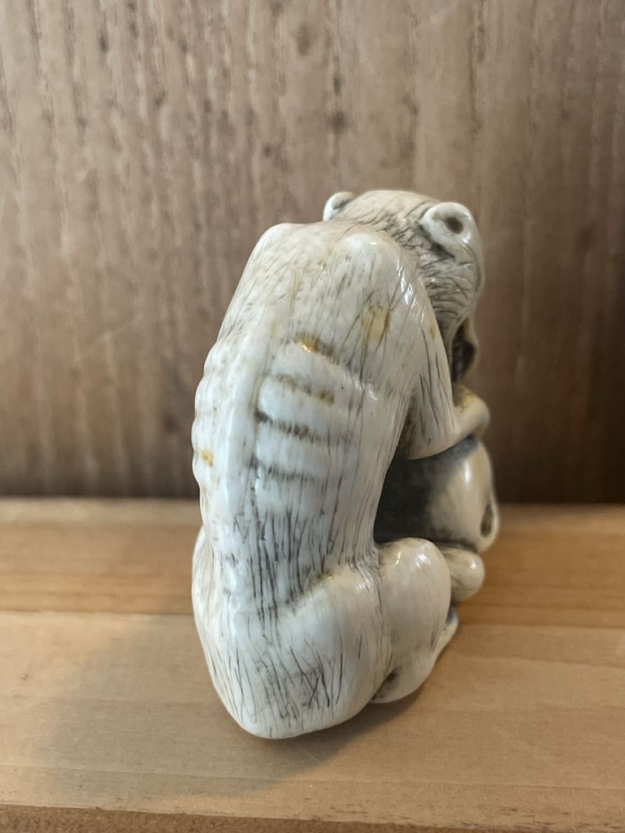 Statuette: Netsuke, sitzender Wolf oder Hund mit Schädel – Usato da Embrach venduto da Gauvain1 3