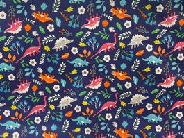Tissu coton bleu imprimé dinosaures