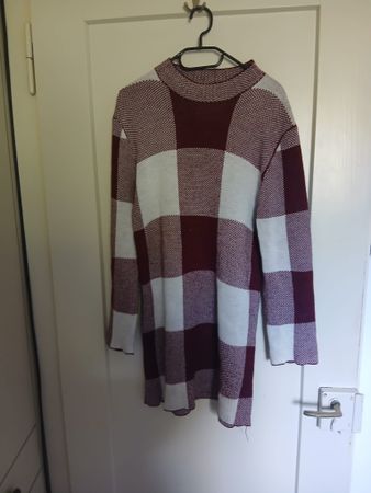 Strickkleid kariert rot weiss langarm guter Zustand