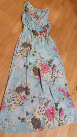 Damen Maxi Kleid Gr. M Blau Blumen Sommerkleid