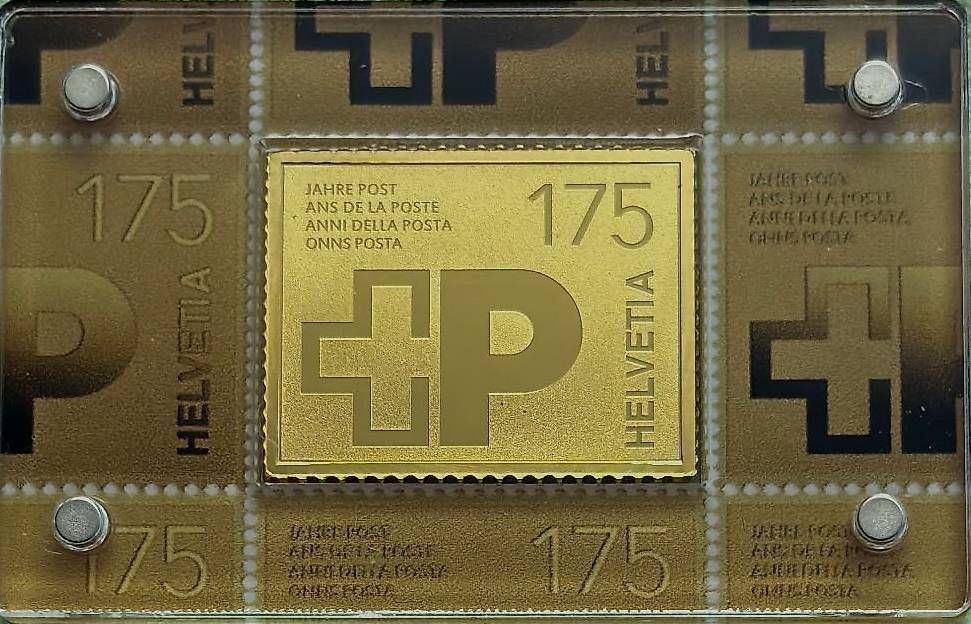 Metalli preziosi: 175 Jahre Schweizer Post goldene Briefmarke Nr. 4 / 175 – Nuovo e nell'imballaggio originale da Emmenbrücke venduto da DanielStulz62 1