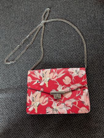 Mango Umhängetasche, rot mit Blumenmuster, top