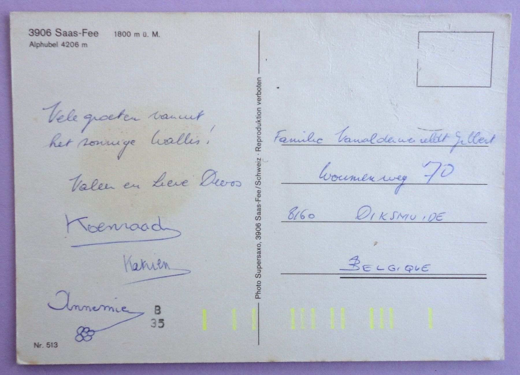 Ansichtskarten: Sass-Fee, Alphubel 4206 m – Gebraucht aus Fétigny von Billy2miny 1