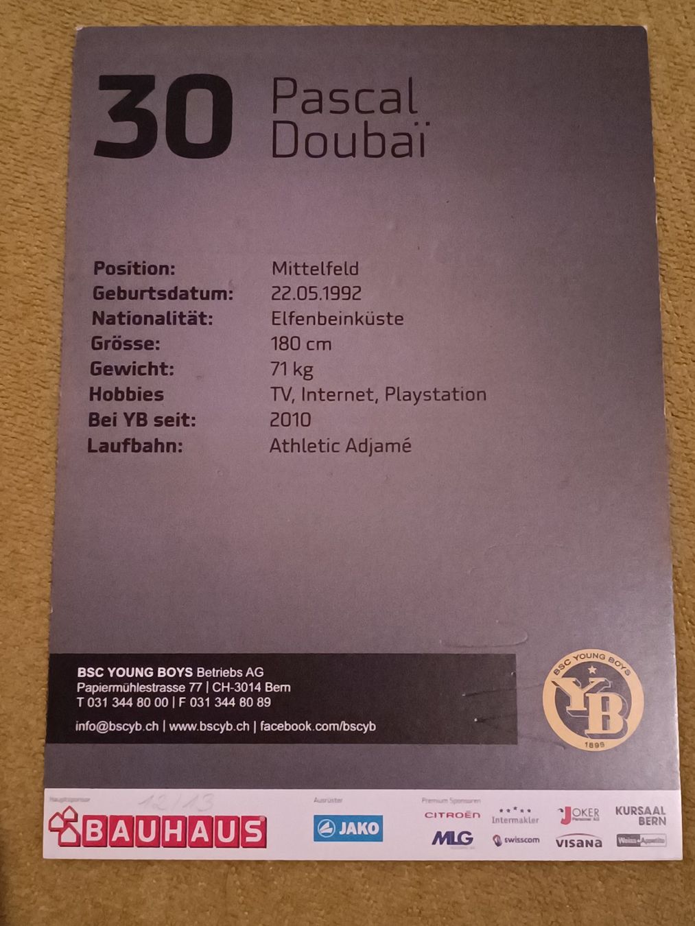 Autografi: Pascal Doubai - handsigniert - YB – Usato da Menziken venduto da Autogramme 1
