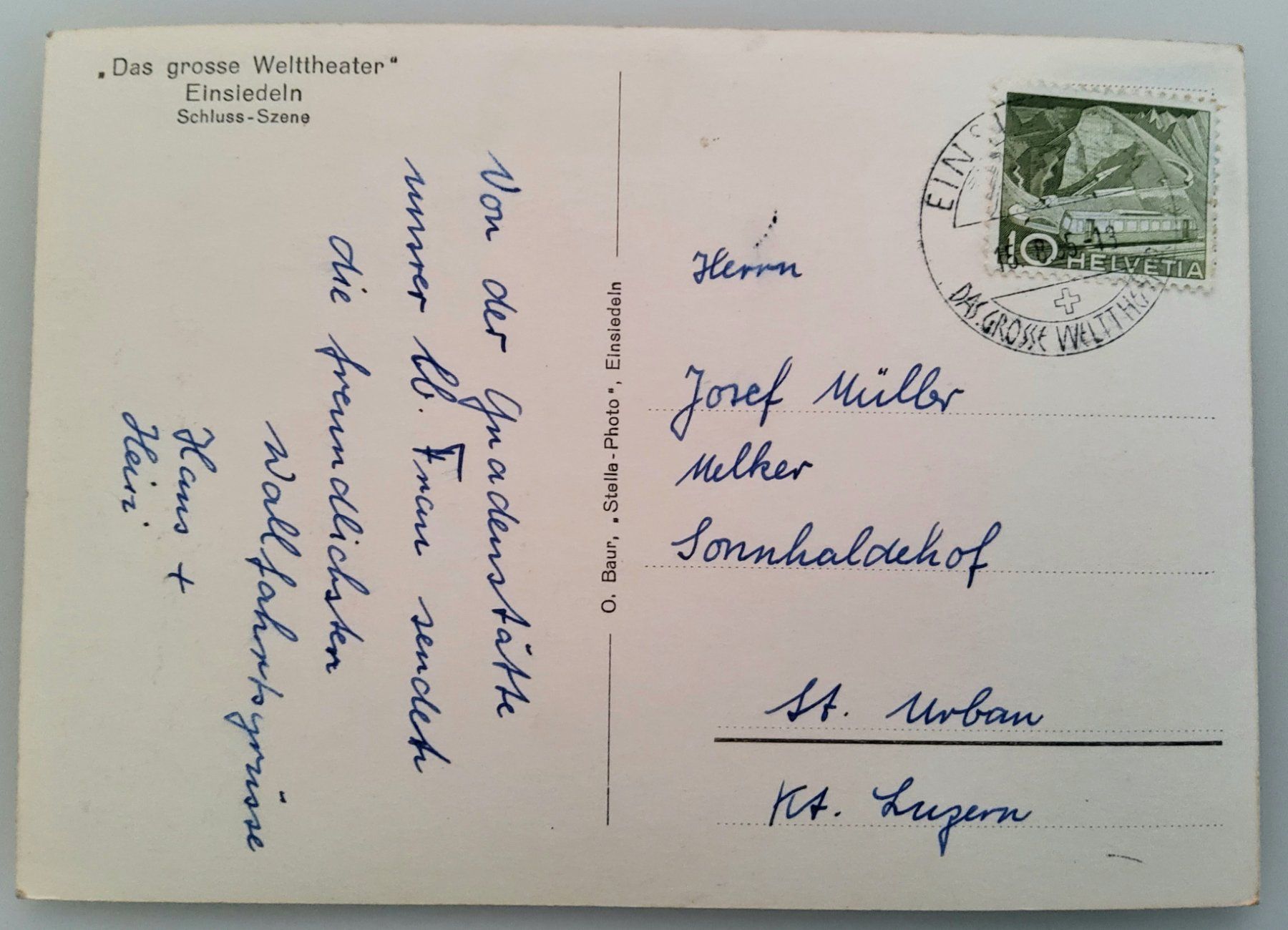 Cartoline postali: Ansichtskarte Einsiedeln, Welttheater, gestempelt 1955 – Usato da Buchrain venduto da mue_kru 1