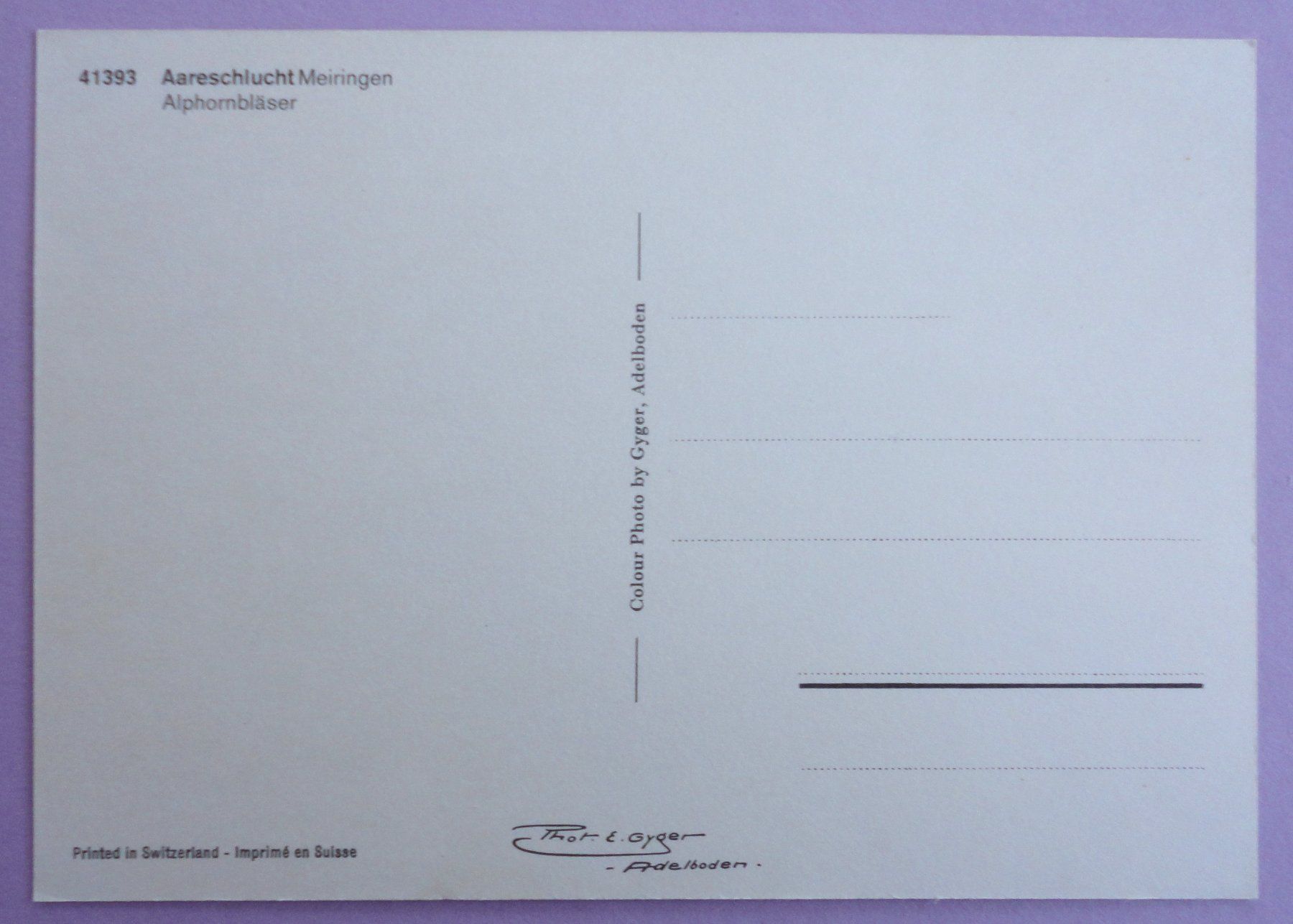 Cartoline postali: Aareschlucht Meiringen, Alphornbläser – Usato da Fétigny venduto da Billy2miny 1