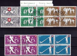 1951, Pro Patria Nr. B51-55, Viererblock-Serie gestempelt.