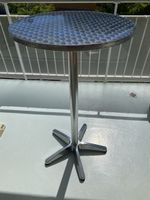 Used silver-colored metal bar table. Perfect for summer!