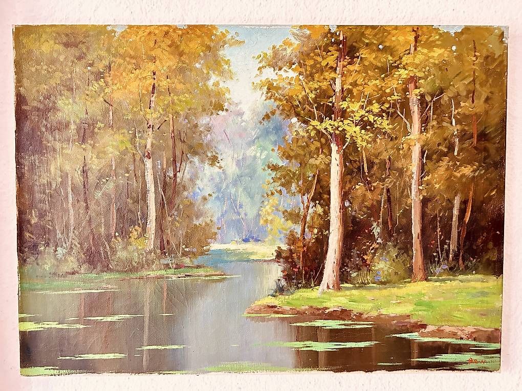 Dipinti: Ölbild Waldlandschaft am Wasser – Usato da Nidau venduto da M_Reinhard