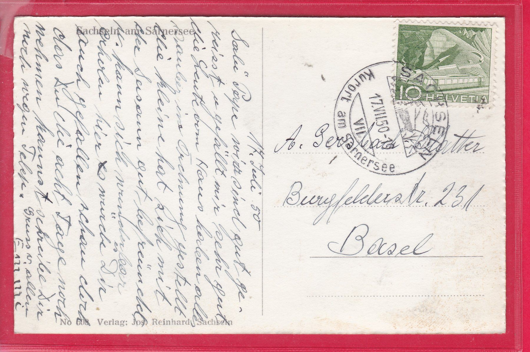 Cartes postales: SACHSELN AM SARNERSEE, 17.7.1950 – D'occasion à Oberrieden par Gebirgsstelze 1