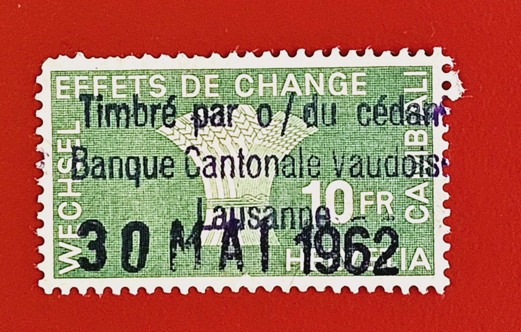 Alle Briefmarken: EFFETS DE CHANGE WECHSEL BANQUE CANTONALE VAUDOISE 1962 – Gebraucht aus Düdingen von