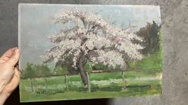 Peinture cerisier Gemälde signé arbre Kirsche