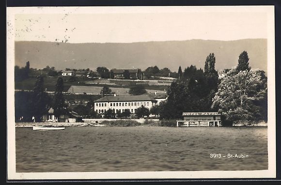 Ansichtskarten: St. Aubin, Hotel Pattus mit Uferpartie – Gebraucht aus Berlin von bartko-reher