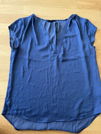 H&M Bluse blau V-Ausschnitt kurzarm