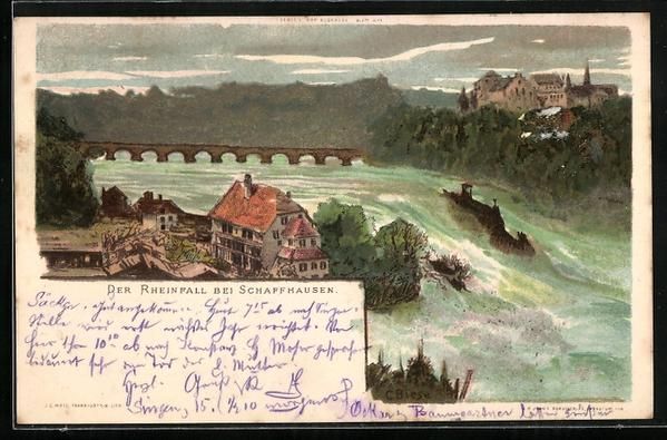 Cartoline postali: Litho Schaffhausen, Rheinfall, Brücke,  – Usato da Berlin venduto da bartko-reher