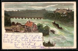 Litho Schaffhausen, Rheinfall, Brücke, 